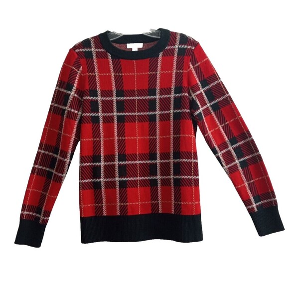 Charter Club Crew Neck Sweater Women Small Red Black White Gold Metallic Stripe - Picture 1 of 11